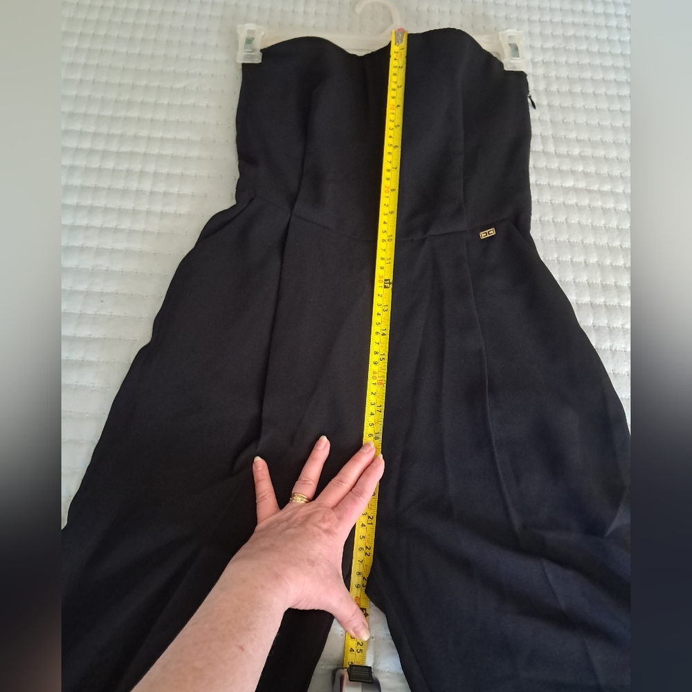 $765 Luxury Elisabetta Franchi Italian Black Strapless Gold Logo Pocket Jumpsuit - Picture 5 of 13
